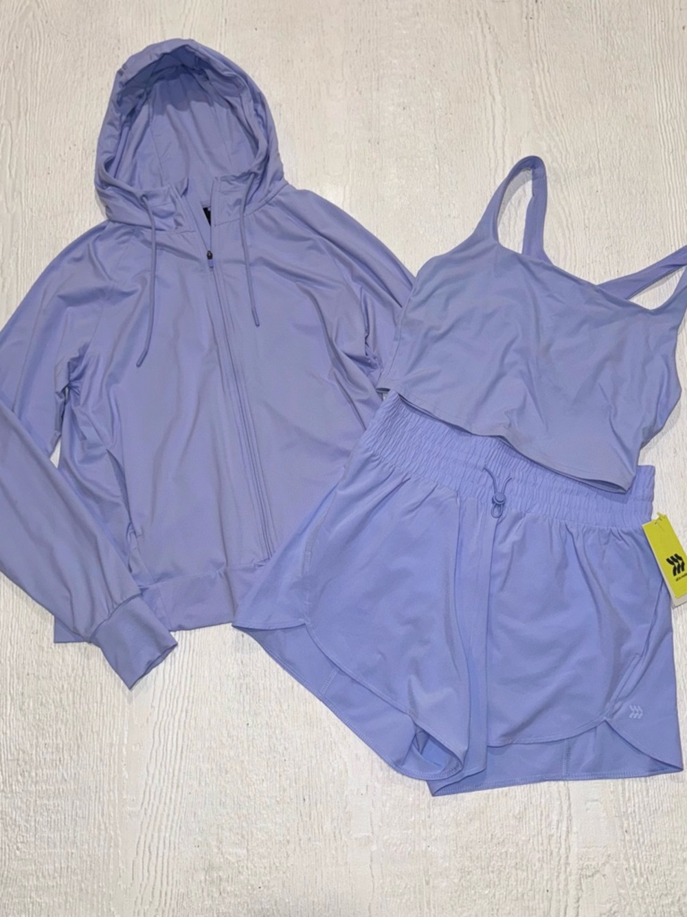 All In Motion Lilac 3 Piece Active Set Periwinkle Active Shorts Jacket Crop Top